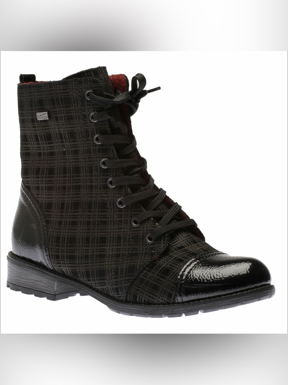 Remonte Women's Black Lace-Up Plaid Ankle Boots Size 38 EUR or 7 US